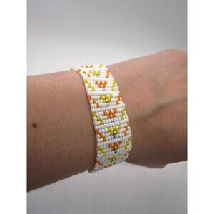 Loom Beaded Bracelet White, Orange & Yellow